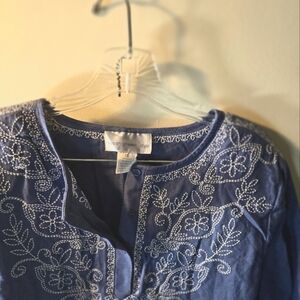 Susan Graver Oversized Plus   linen  sapphire blue  Blouse 1XL